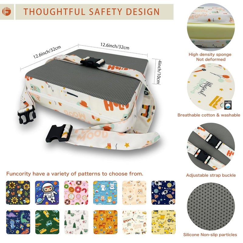 Funcority Toddler Booster Seat for Dining Table, Portable Booster Seat for Kitchen Chair, 4 Inch High-Density Foam Cushion with Adjustable Safety Straps and Non-Slip Bottom, Perfect for Kids Travel and Daily - Image 3